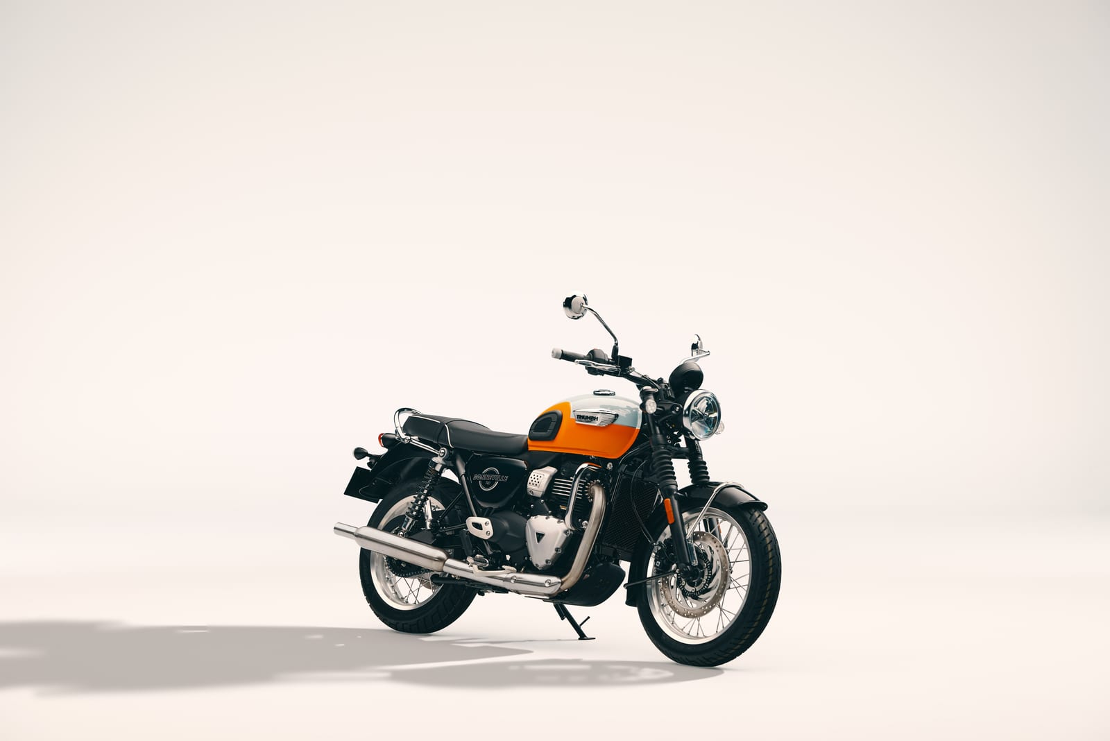 Triumph Bonneville T40 2027 vista de tres cuartos delantera (imagen de prensa de Triumph Motorcycles)